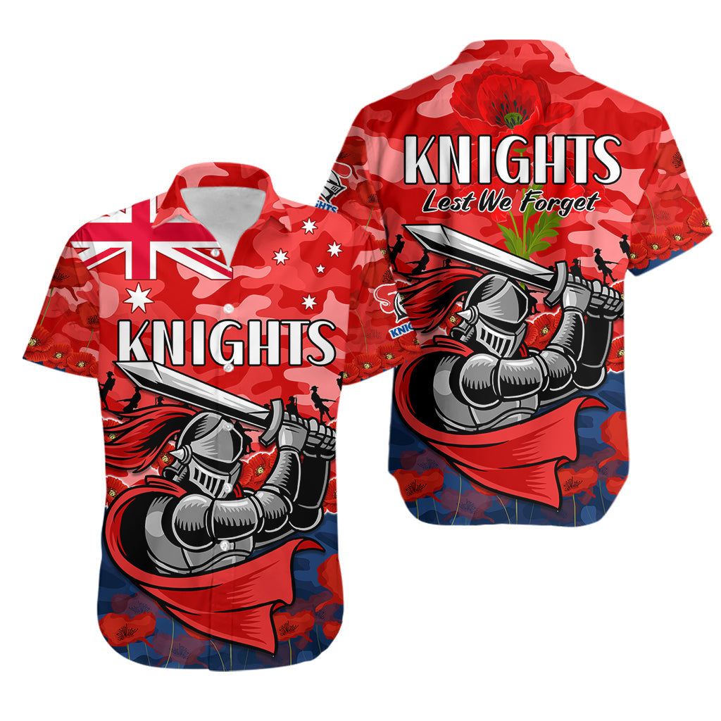 Knights Rugby ANZAC Hawaiian Shirt Lest We Forget - Vibe Hoodie Shop