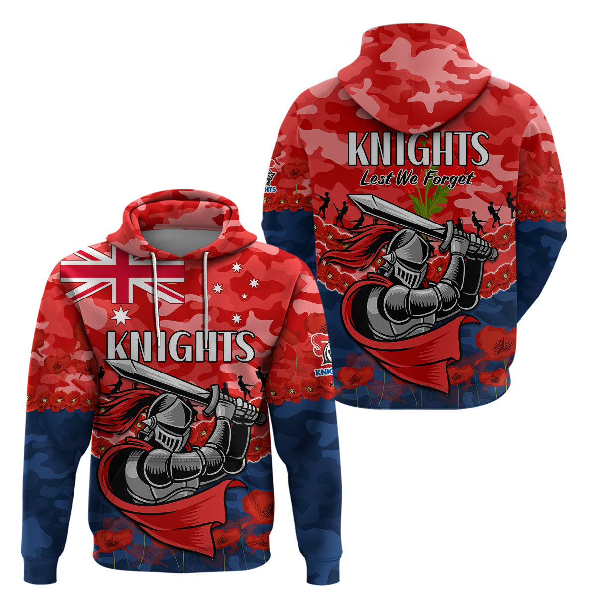 Knights Rugby ANZAC Hoodie Lest We Forget LT9 - Vibe Hoodie Shop