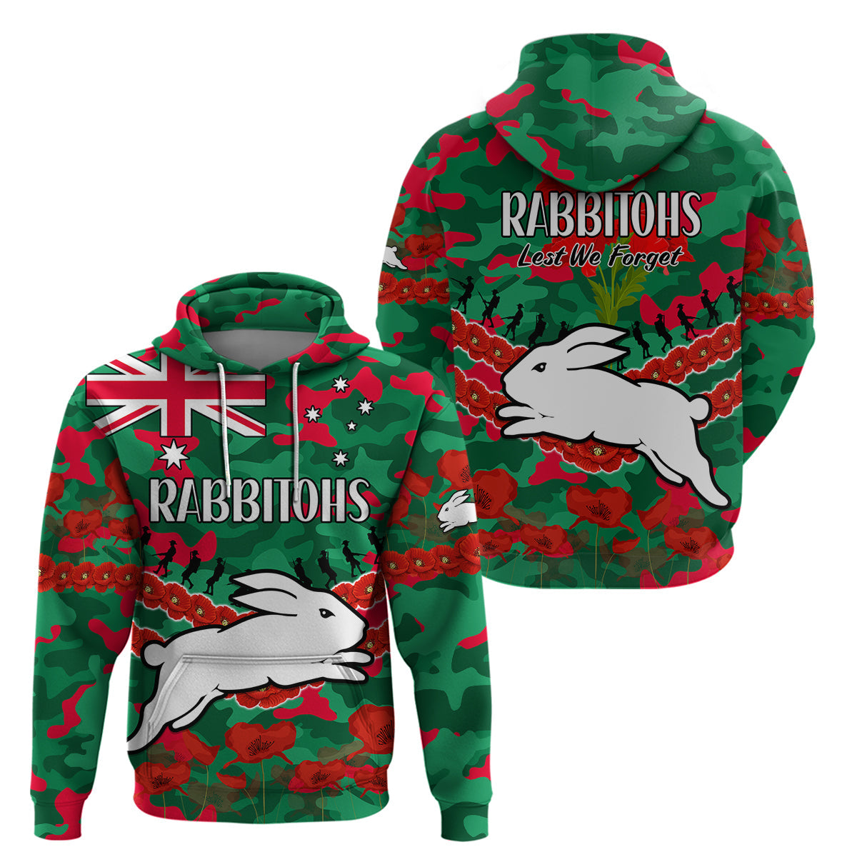 Rabbitohs Rugby ANZAC Hoodie Lest We Forget LT9 - Vibe Hoodie Shop