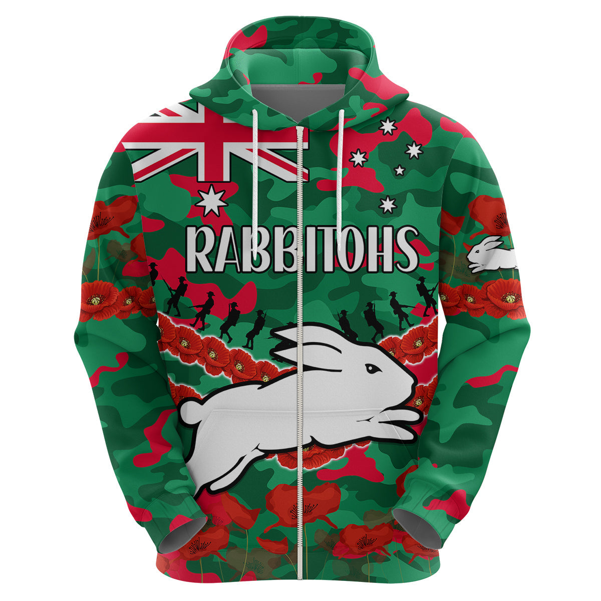 Rabbitohs Rugby ANZAC Hoodie Lest We Forget LT9 - Vibe Hoodie Shop