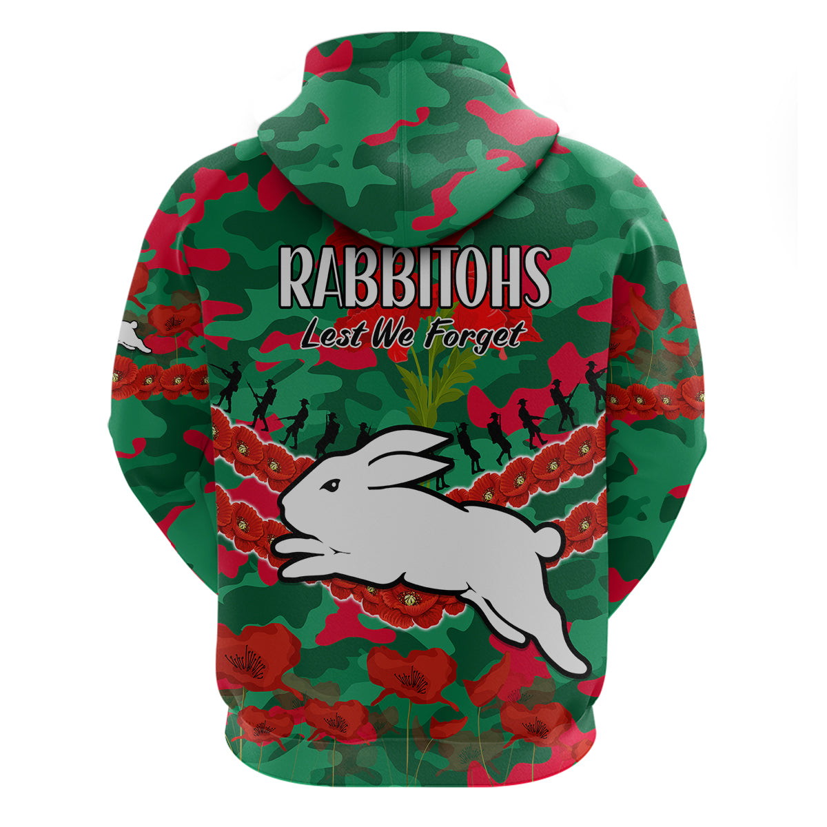 Rabbitohs Rugby ANZAC Hoodie Lest We Forget LT9 - Vibe Hoodie Shop