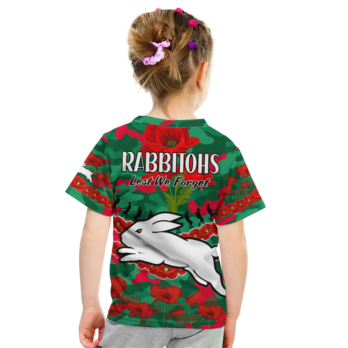 Rabbitohs Rugby ANZAC Kid T Shirt Lest We Forget - Vibe Hoodie Shop