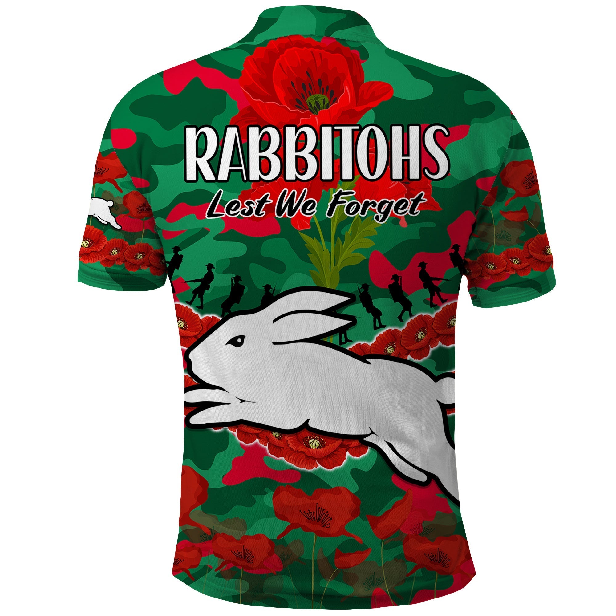 Rabbitohs Rugby ANZAC Polo Shirt Lest We Forget LT9 - Vibe Hoodie Shop