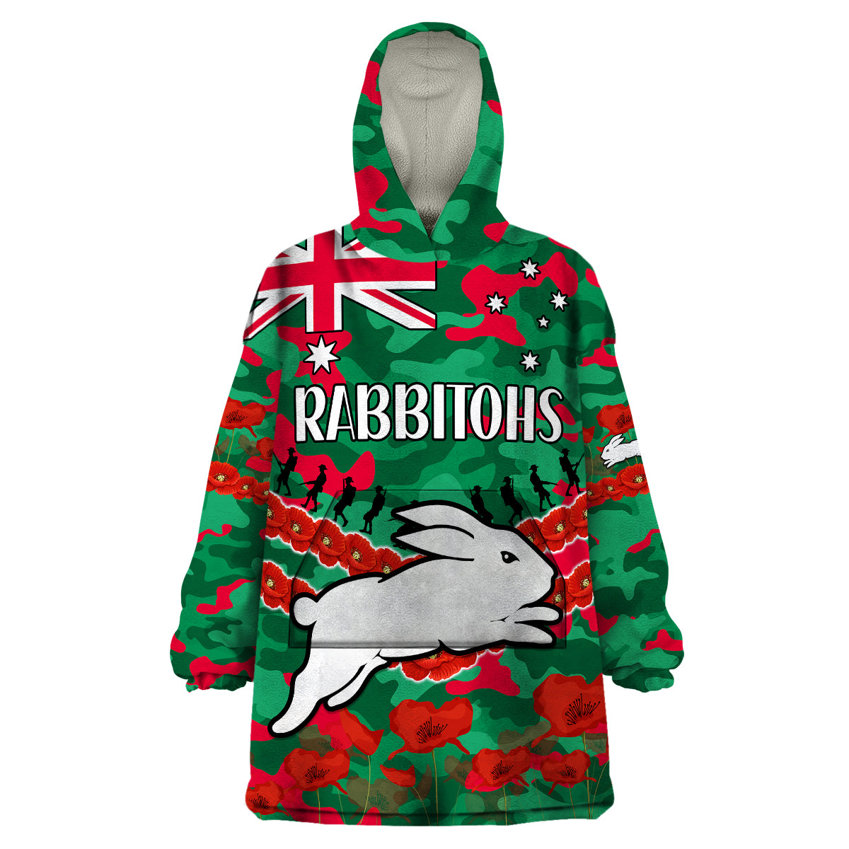 Rabbitohs Rugby ANZAC Wearable Blanket Hoodie Lest We Forget - Vibe Hoodie Shop