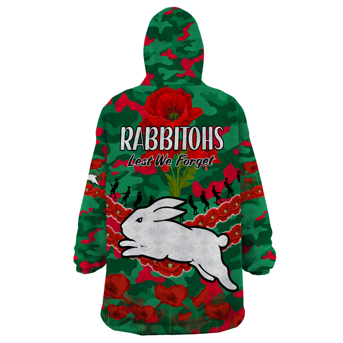 Rabbitohs Rugby ANZAC Wearable Blanket Hoodie Lest We Forget - Vibe Hoodie Shop