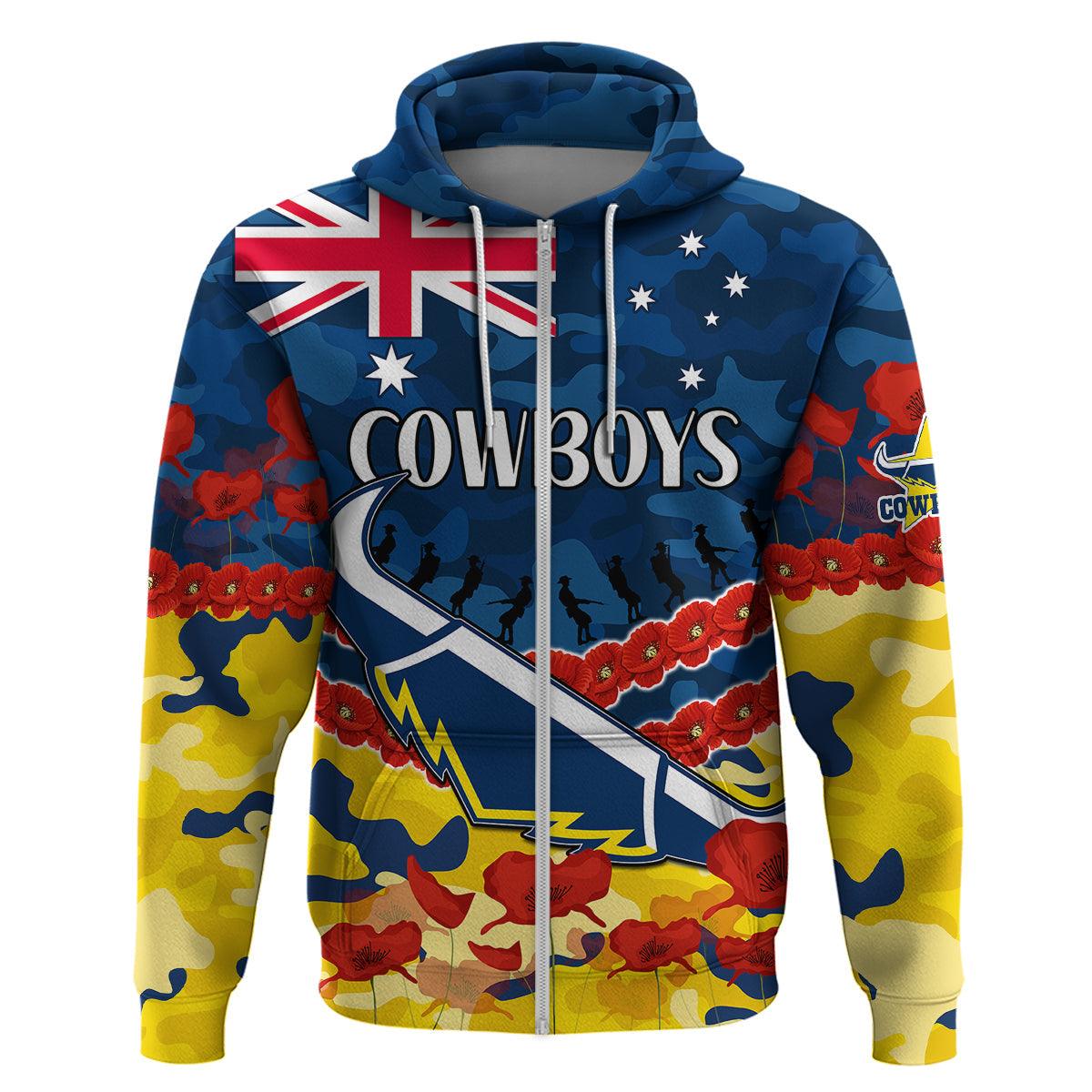 (Custom Text And Number) Cowboys Rugby ANZAC Hoodie Lest We Forget LT9 - Vibe Hoodie Shop