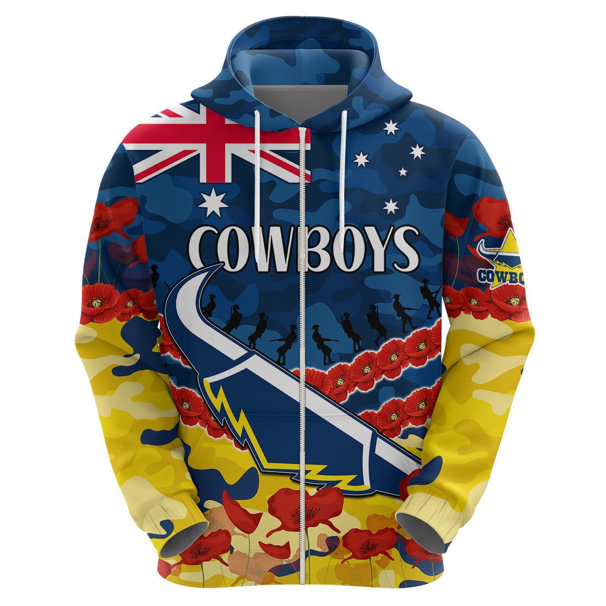 (Custom Text And Number) Cowboys Rugby ANZAC Hoodie Lest We Forget LT9 - Vibe Hoodie Shop