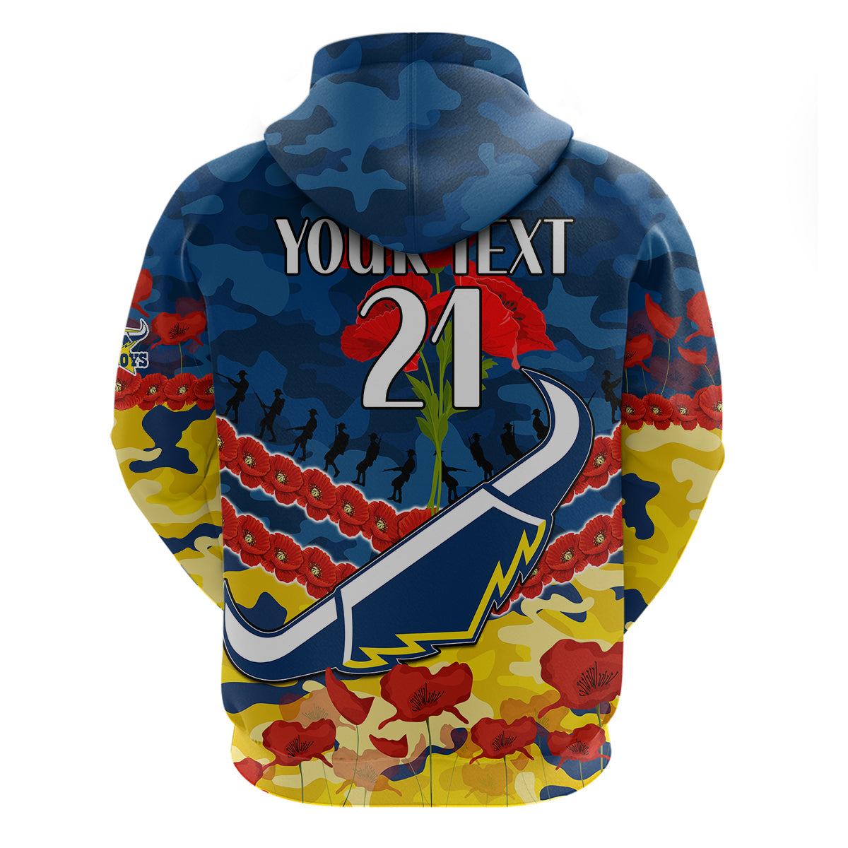 (Custom Text And Number) Cowboys Rugby ANZAC Hoodie Lest We Forget LT9 - Vibe Hoodie Shop
