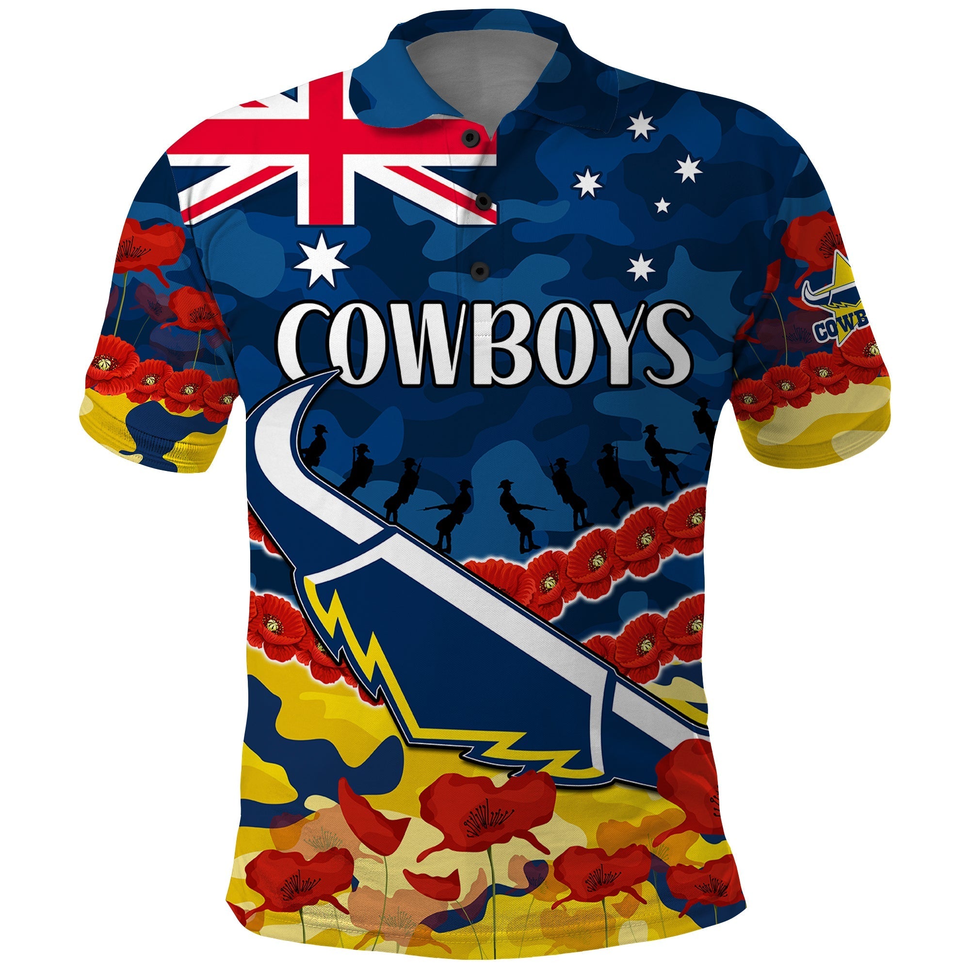 (Custom Text And Number) Cowboys Rugby ANZAC Polo Shirt Lest We Forget LT9 - Vibe Hoodie Shop