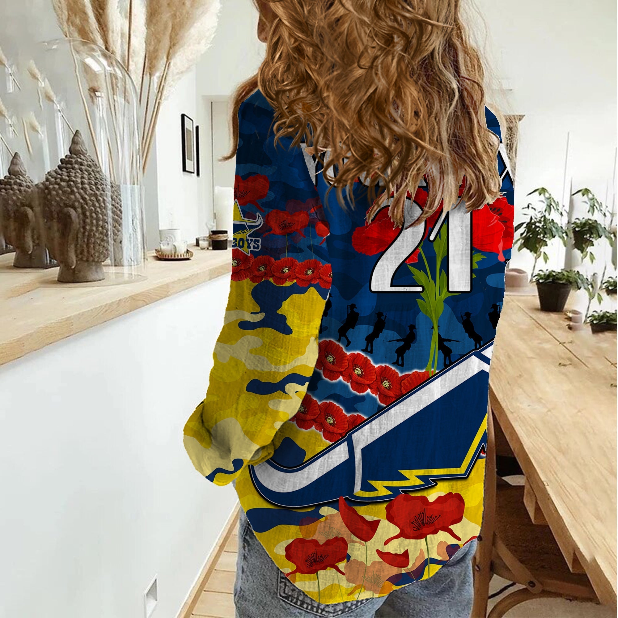 (Custom Text And Number) Cowboys Rugby ANZAC Women Casual Shirt Lest We Forget - Vibe Hoodie Shop