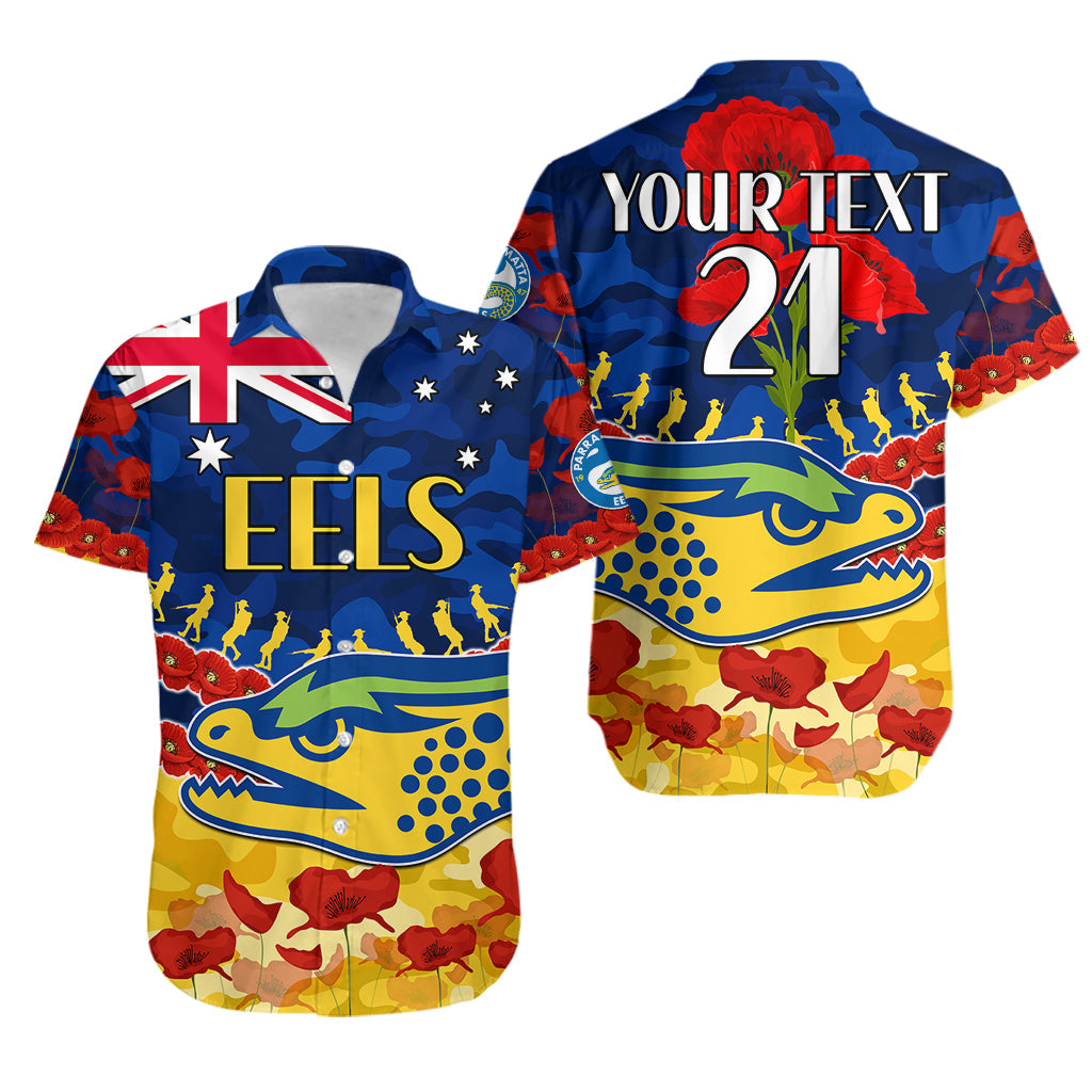 (Custom Text And Number) Eels Rugby ANZAC Hawaiian Shirt Lest We Forget - Vibe Hoodie Shop