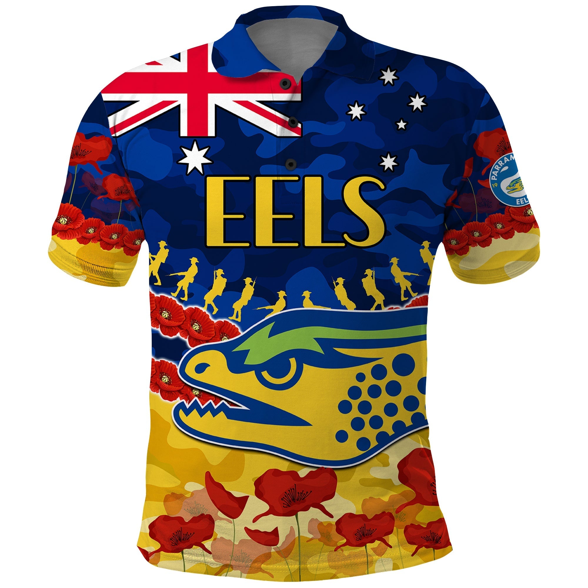 (Custom Text And Number) Eels Rugby ANZAC Polo Shirt Lest We Forget LT9 - Vibe Hoodie Shop