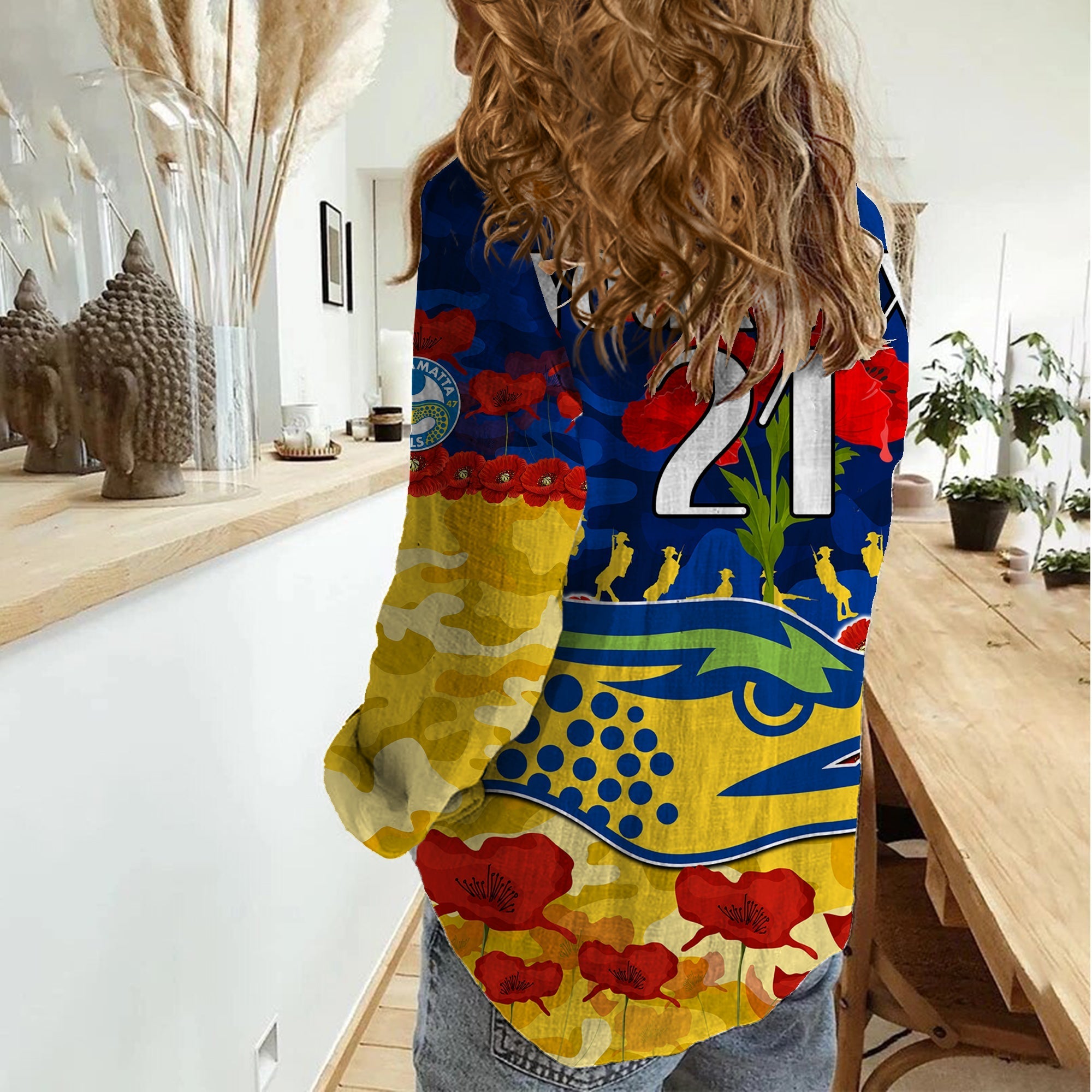 (Custom Text And Number) Eels Rugby ANZAC Women Casual Shirt Lest We Forget - Vibe Hoodie Shop