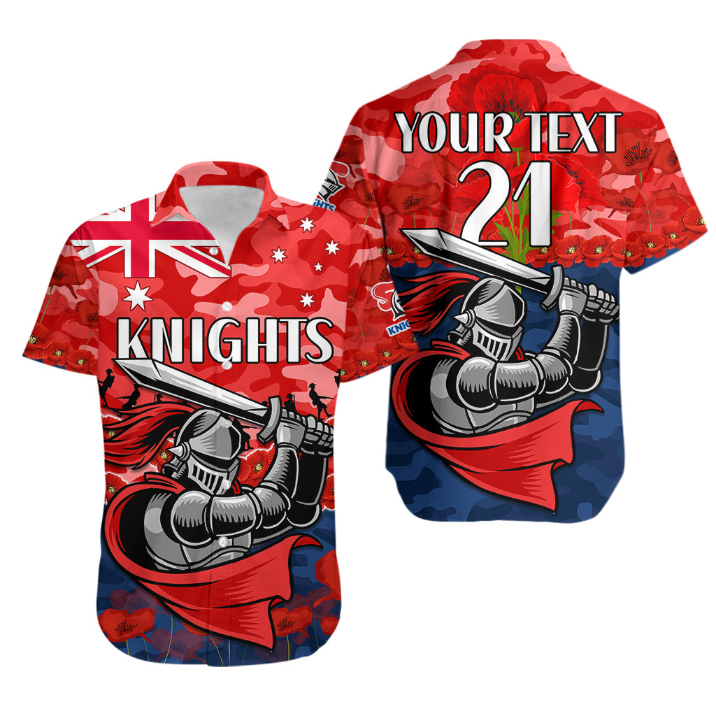 (Custom Text And Number) Knights Rugby ANZAC Hawaiian Shirt Lest We Forget - Vibe Hoodie Shop