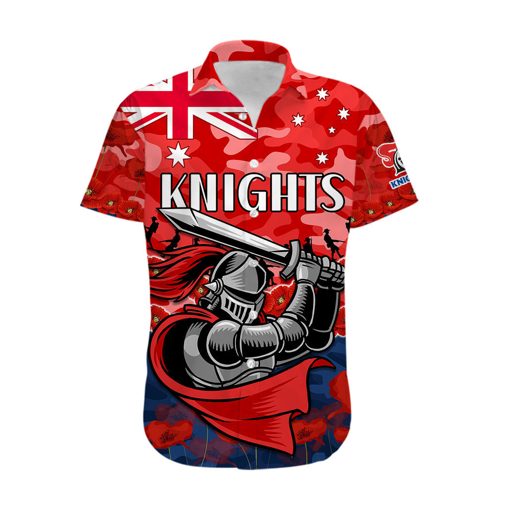 (Custom Text And Number) Knights Rugby ANZAC Hawaiian Shirt Lest We Forget - Vibe Hoodie Shop