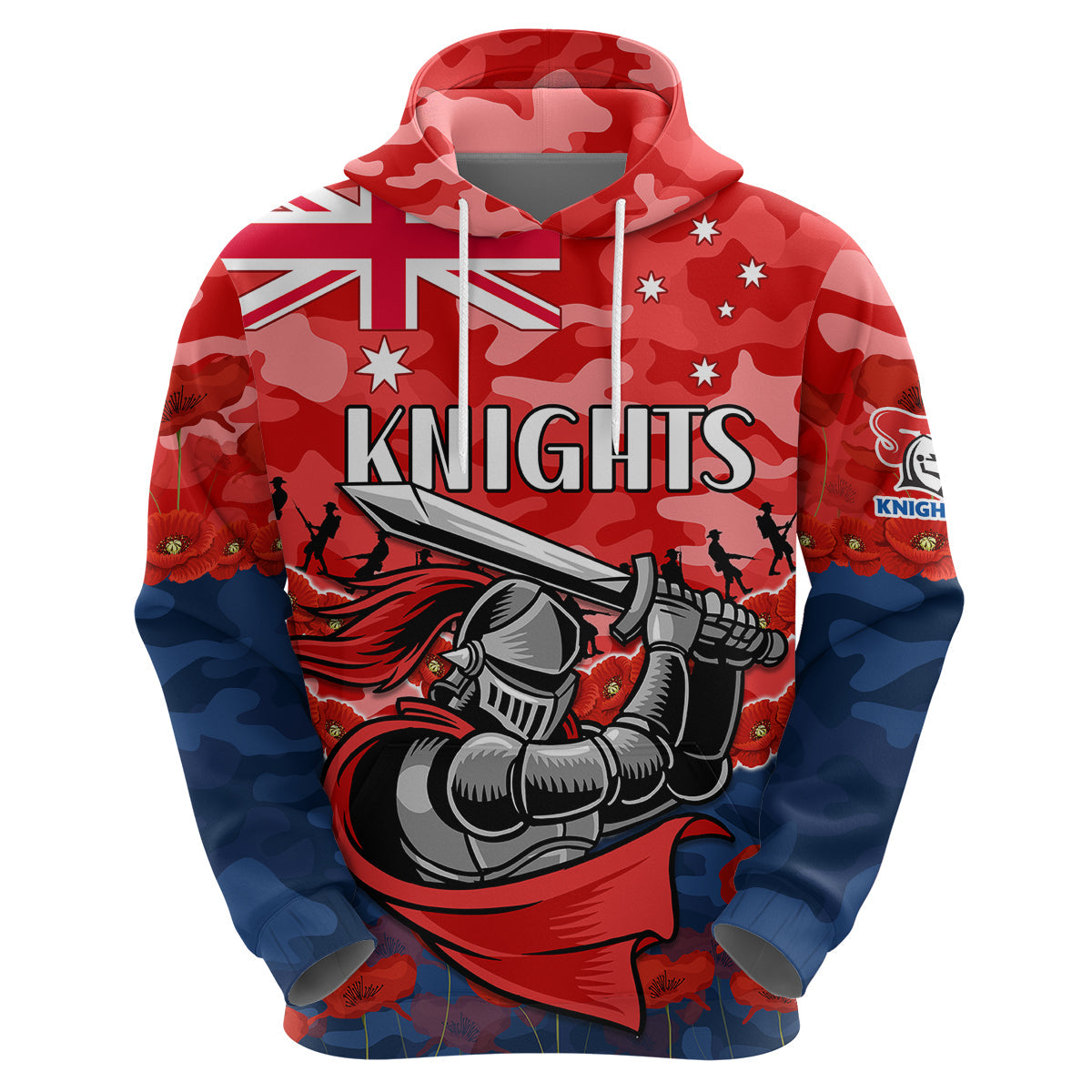 (Custom Text And Number) Knights Rugby ANZAC Hoodie Lest We Forget LT9 - Vibe Hoodie Shop