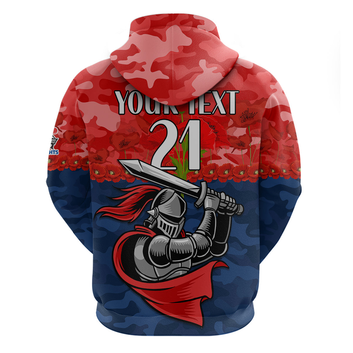 (Custom Text And Number) Knights Rugby ANZAC Hoodie Lest We Forget LT9 - Vibe Hoodie Shop