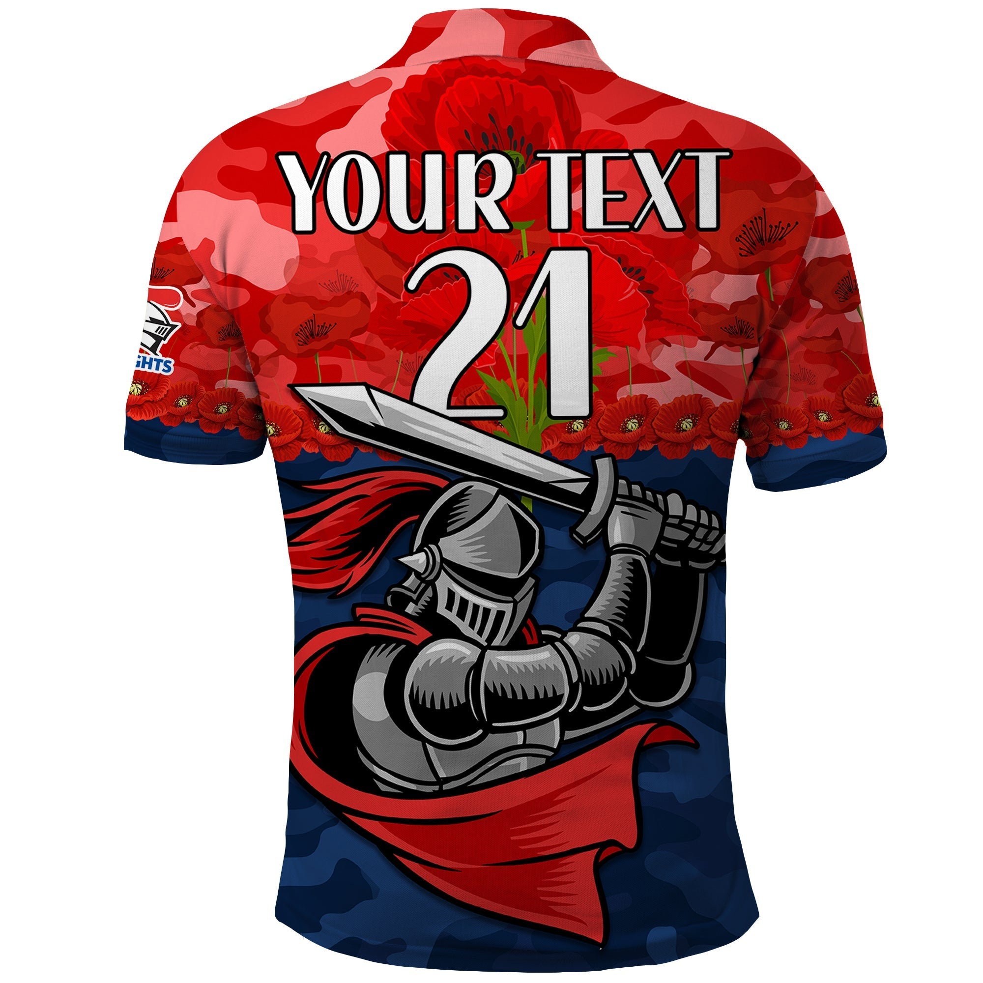(Custom Text And Number) Knights Rugby ANZAC Polo Shirt Lest We Forget LT9 - Vibe Hoodie Shop