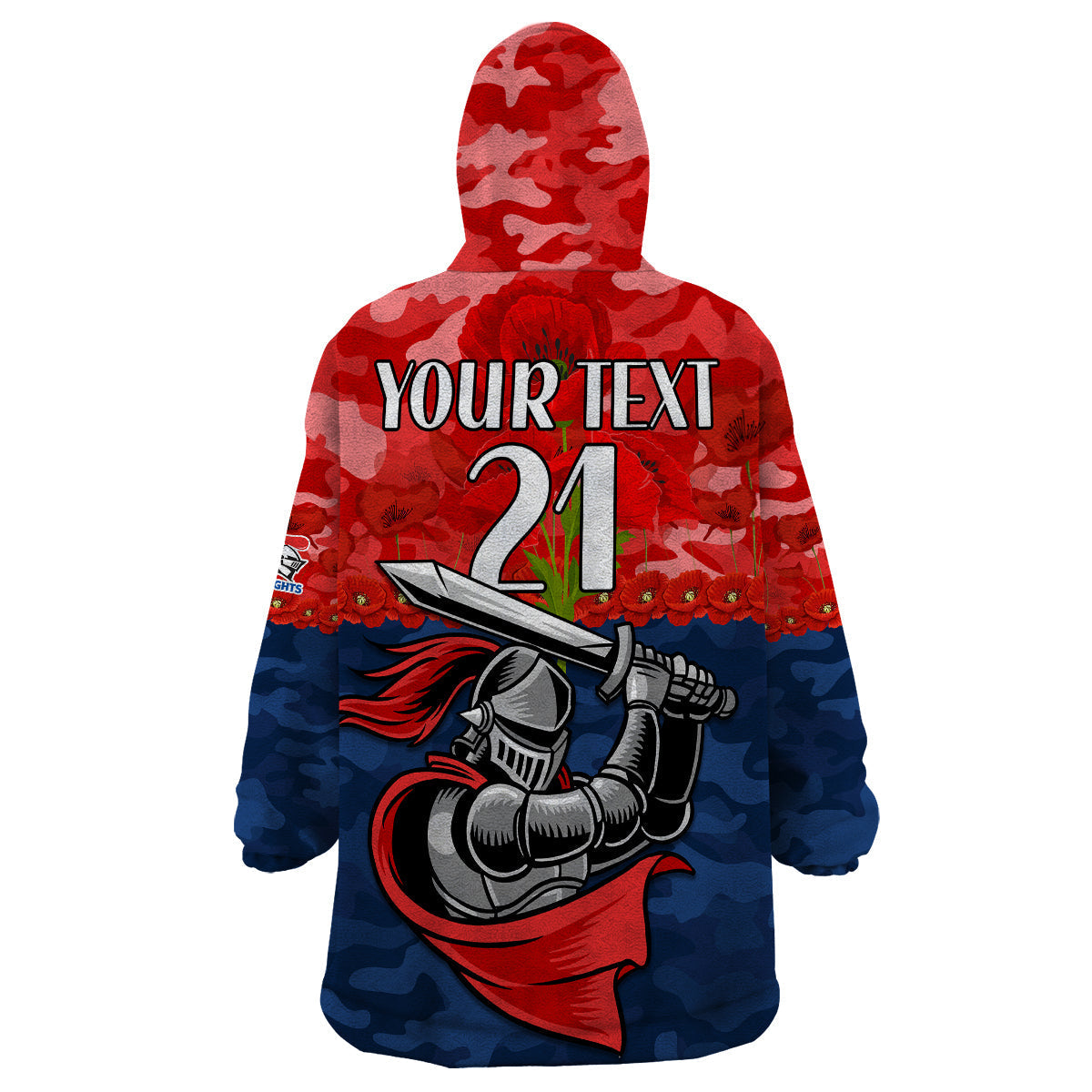 (Custom Text And Number) Knights Rugby ANZAC Wearable Blanket Hoodie Lest We Forget - Vibe Hoodie Shop