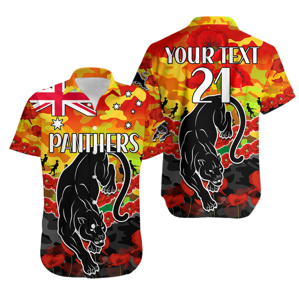 (Custom Text And Number) Panthers Rugby ANZAC Hawaiian Shirt Lest We Forget - Vibe Hoodie Shop