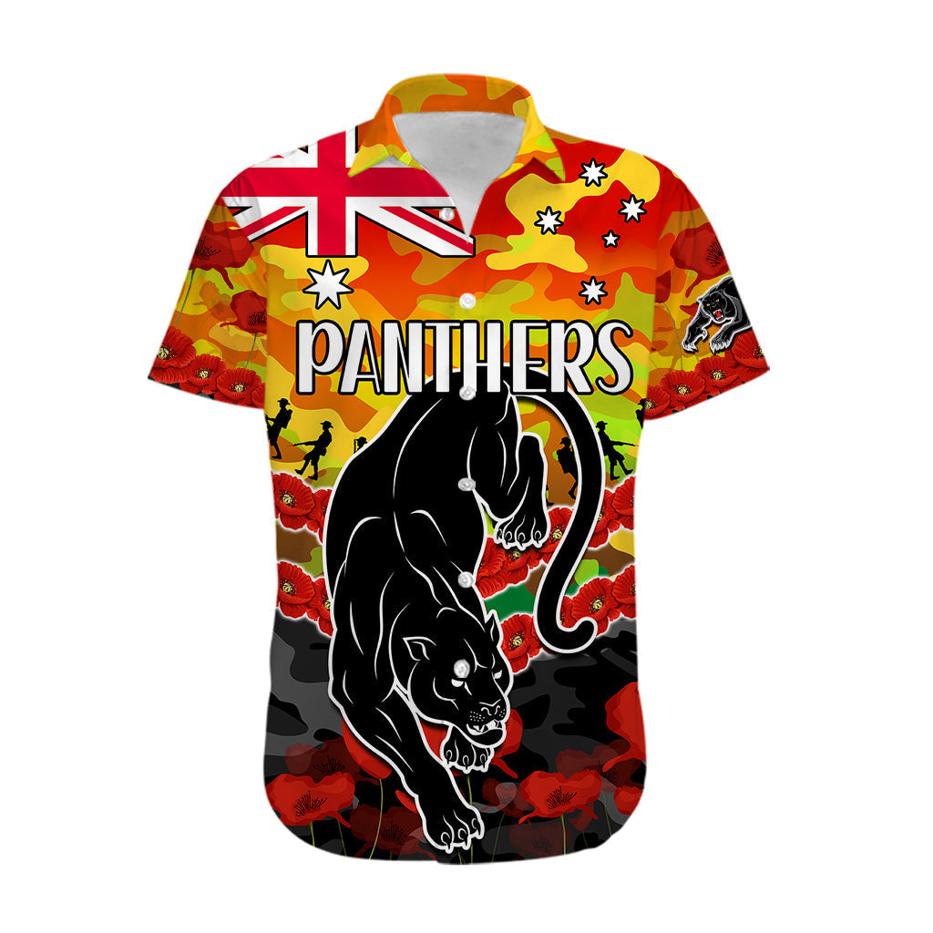 (Custom Text And Number) Panthers Rugby ANZAC Hawaiian Shirt Lest We Forget - Vibe Hoodie Shop