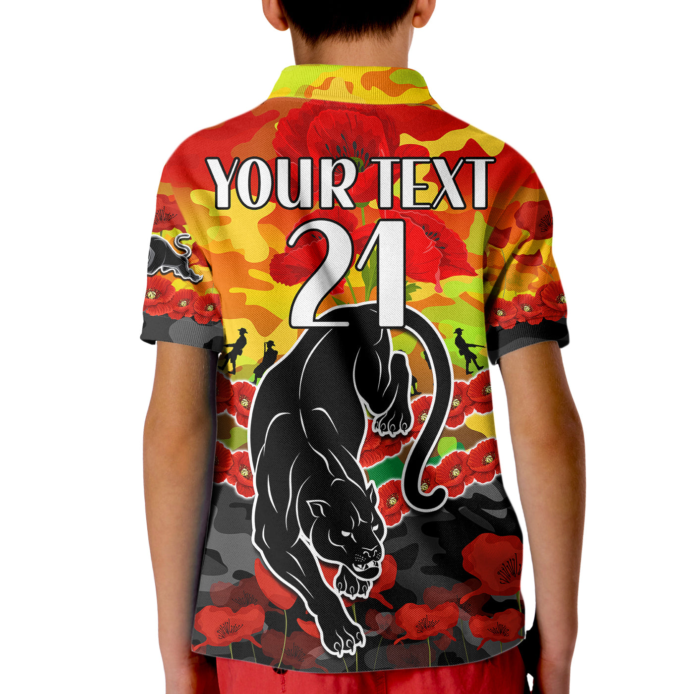 (Custom Text And Number) Panthers Rugby ANZAC Kid Polo Shirt Lest We Forget - Vibe Hoodie Shop