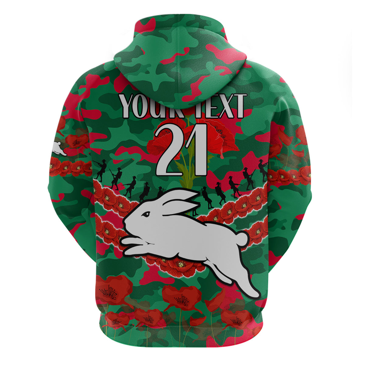 (Custom Text And Number) Rabbitohs Rugby ANZAC Hoodie Lest We Forget LT9 - Vibe Hoodie Shop
