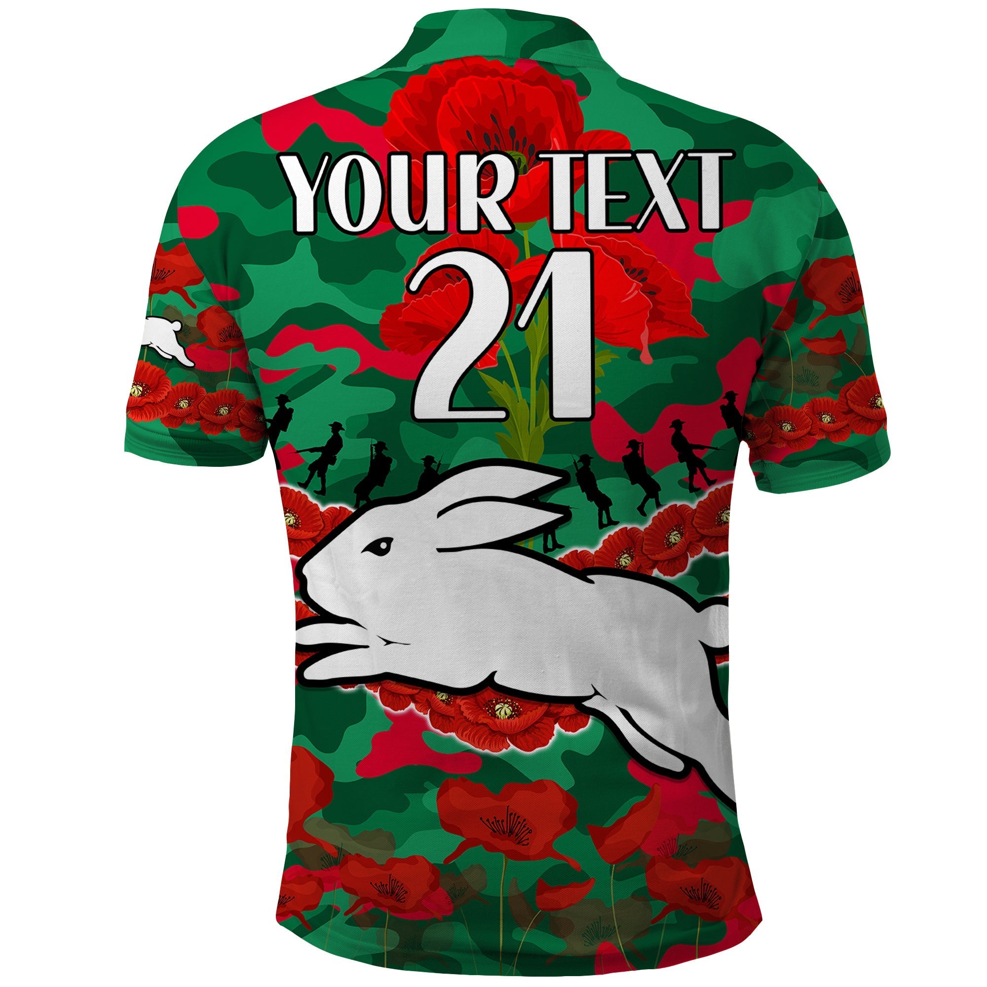 (Custom Text And Number) Rabbitohs Rugby ANZAC Polo Shirt Lest We Forget LT9 - Vibe Hoodie Shop
