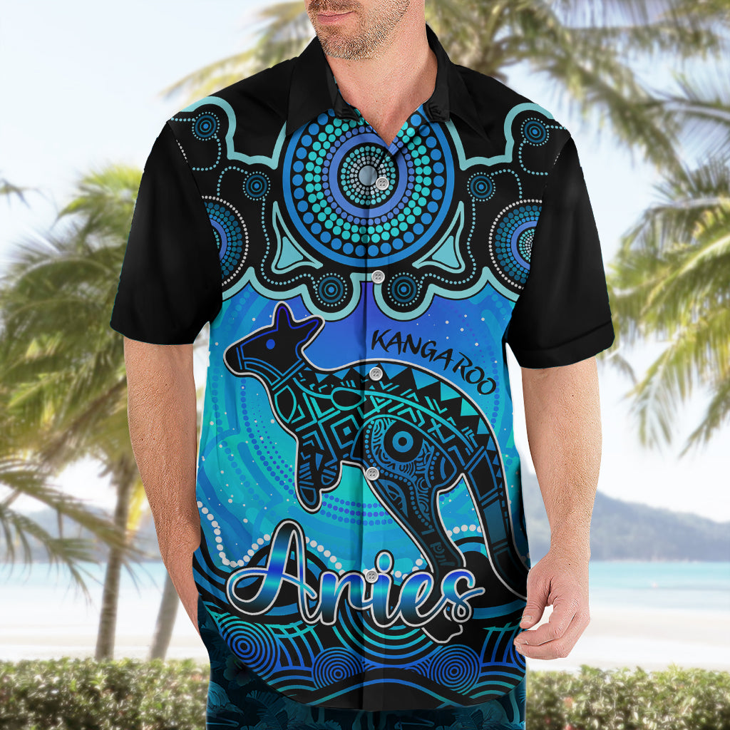 Personalised Australia Aries Kangaroo Zodiac Hawaiian Shirt Auz Astrology Aboriginal - Aqua - Vibe Hoodie Shop