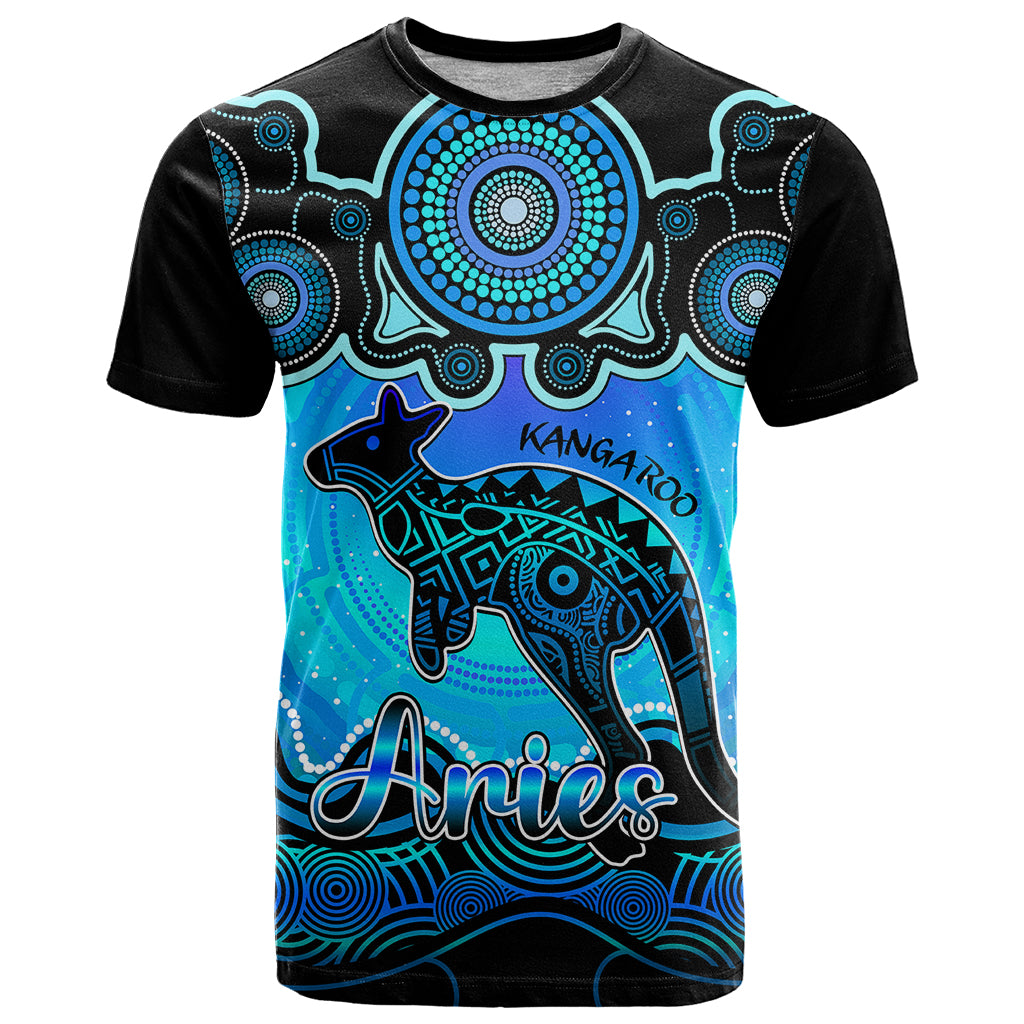 Personalised Australia Aries Kangaroo Zodiac T Shirt Auz Astrology Aboriginal - Aqua LT9 - Vibe Hoodie Shop