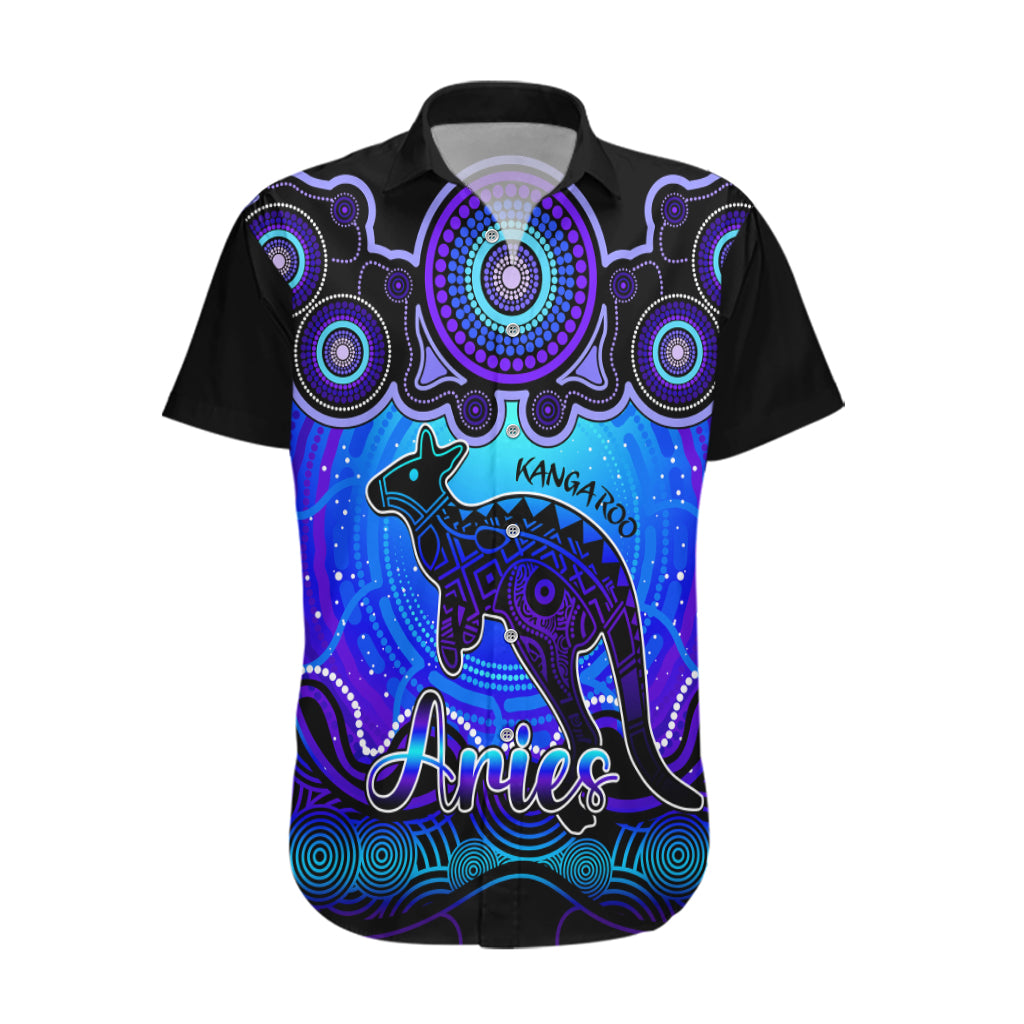 Personalised Australia Aries Kangaroo Zodiac Hawaiian Shirt Auz Astrology Aboriginal - Blue - Vibe Hoodie Shop