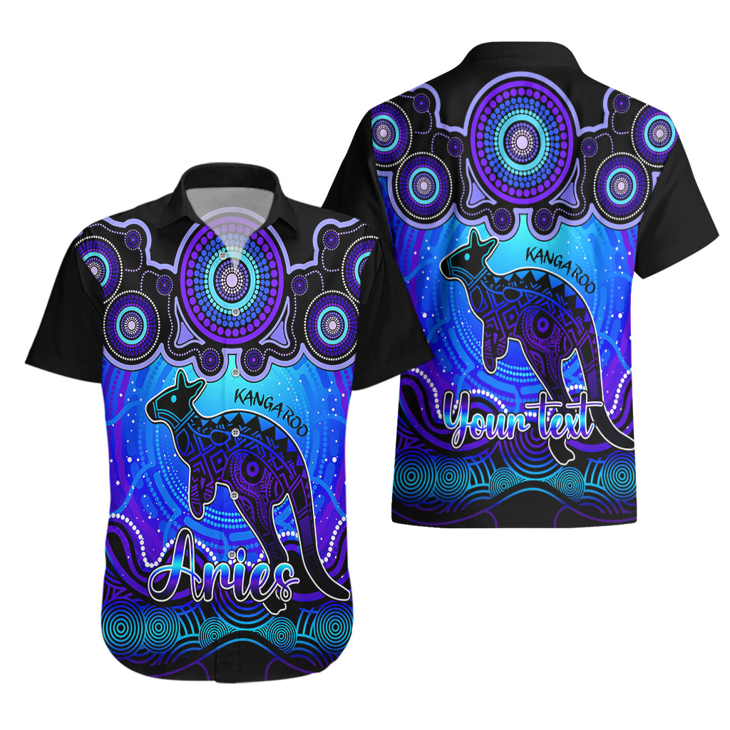Personalised Australia Aries Kangaroo Zodiac Hawaiian Shirt Auz Astrology Aboriginal - Blue - Vibe Hoodie Shop