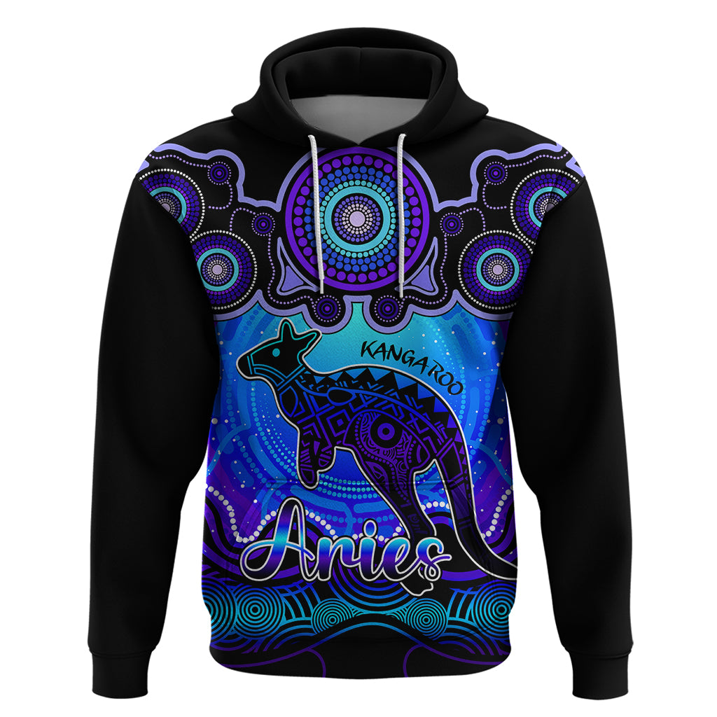 Personalised Australia Aries Kangaroo Zodiac Hoodie Auz Astrology Aboriginal - Blue LT9 - Vibe Hoodie Shop