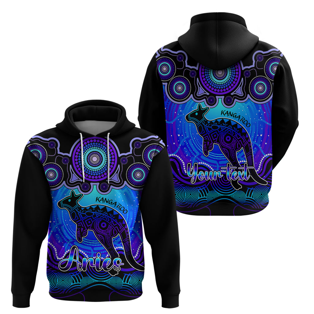 Personalised Australia Aries Kangaroo Zodiac Hoodie Auz Astrology Aboriginal - Blue LT9 - Vibe Hoodie Shop