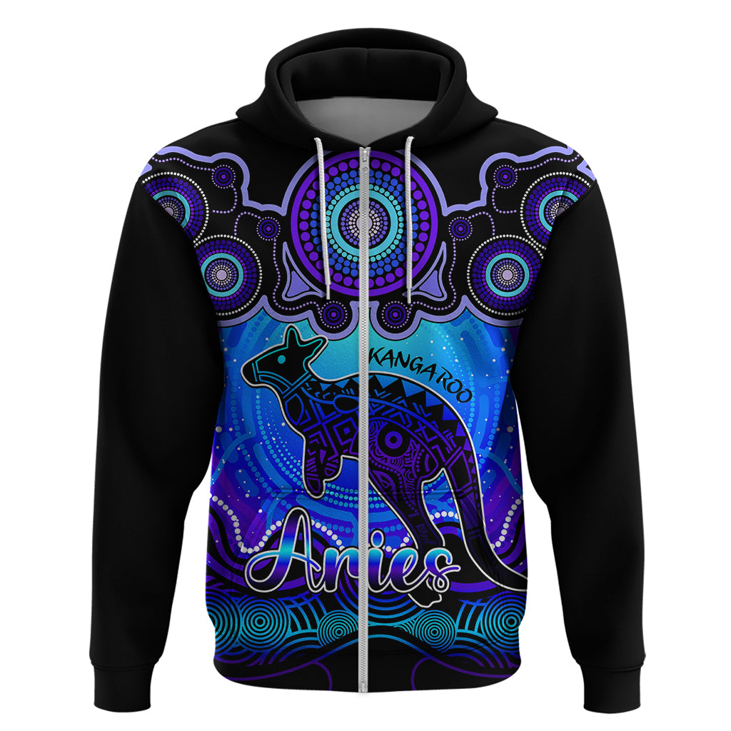 Personalised Australia Aries Kangaroo Zodiac Hoodie Auz Astrology Aboriginal - Blue LT9 - Vibe Hoodie Shop