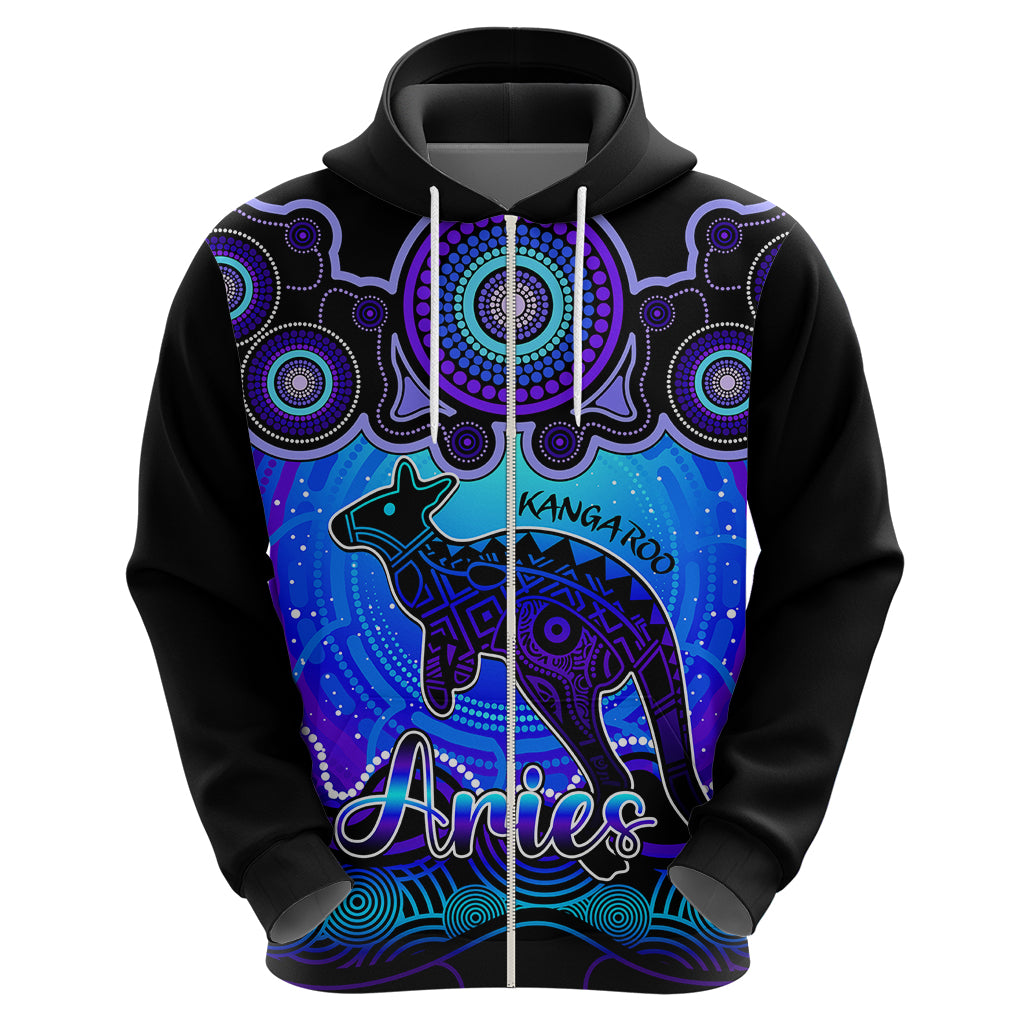 Personalised Australia Aries Kangaroo Zodiac Hoodie Auz Astrology Aboriginal - Blue LT9 - Vibe Hoodie Shop