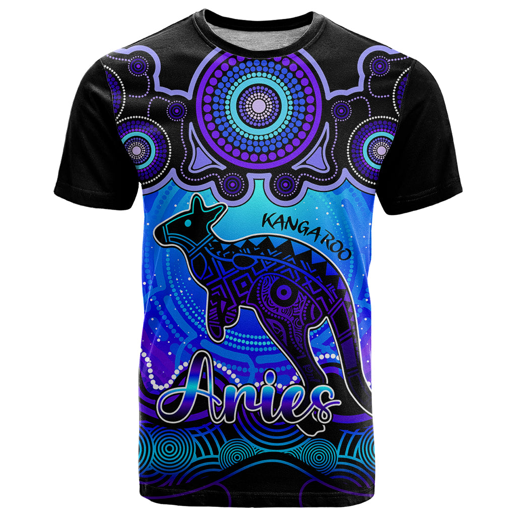 Personalised Australia Aries Kangaroo Zodiac T Shirt Auz Astrology Aboriginal - Blue LT9 - Vibe Hoodie Shop