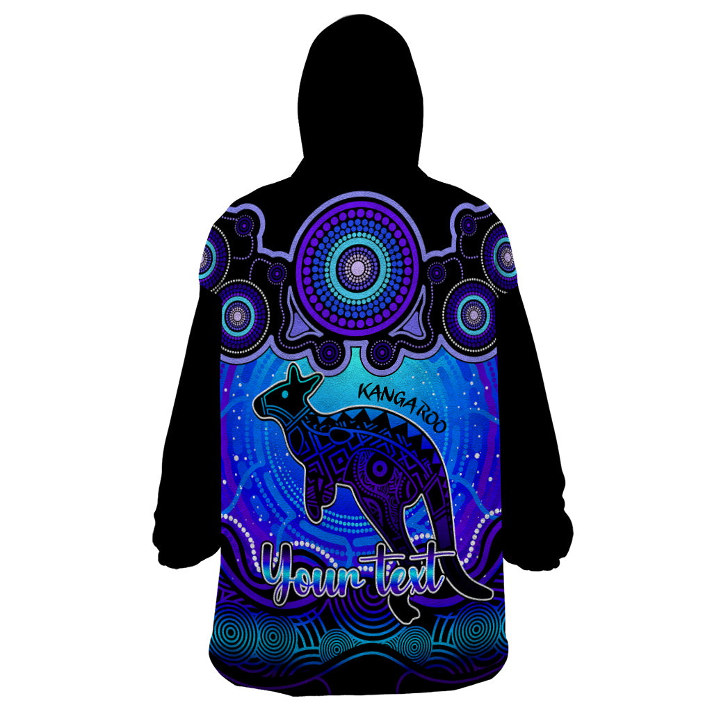 Personalised Australia Aries Kangaroo Zodiac Wearable Blanket Hoodie Auz Astrology Aboriginal - Blue - Vibe Hoodie Shop