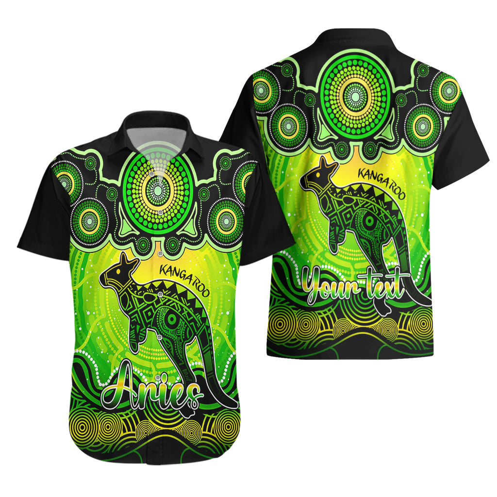 Personalised Australia Aries Kangaroo Zodiac Hawaiian Shirt Auz Astrology Aboriginal - Green - Vibe Hoodie Shop