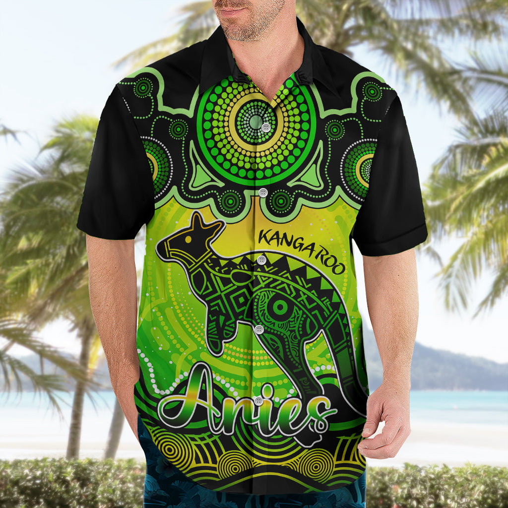 Personalised Australia Aries Kangaroo Zodiac Hawaiian Shirt Auz Astrology Aboriginal - Green - Vibe Hoodie Shop