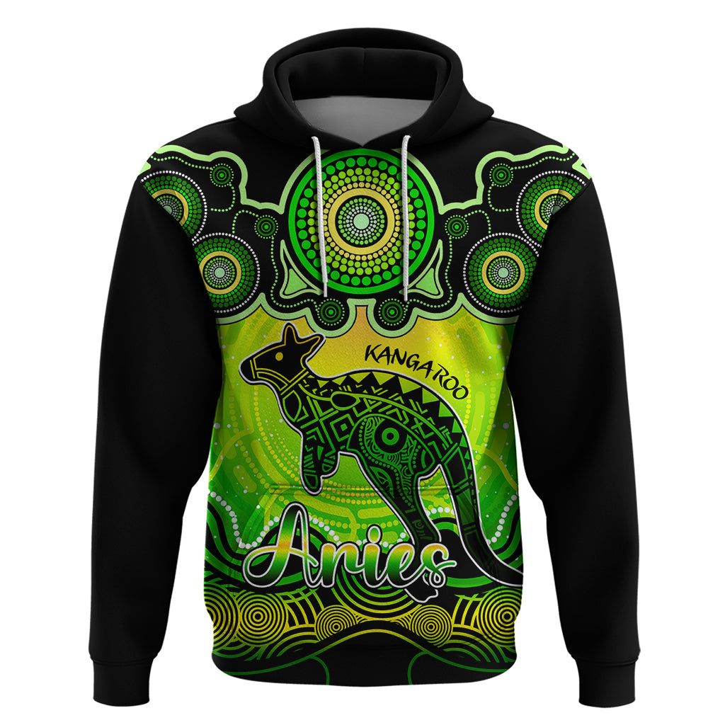 Personalised Australia Aries Kangaroo Zodiac Hoodie Auz Astrology Aboriginal - Green LT9 - Vibe Hoodie Shop