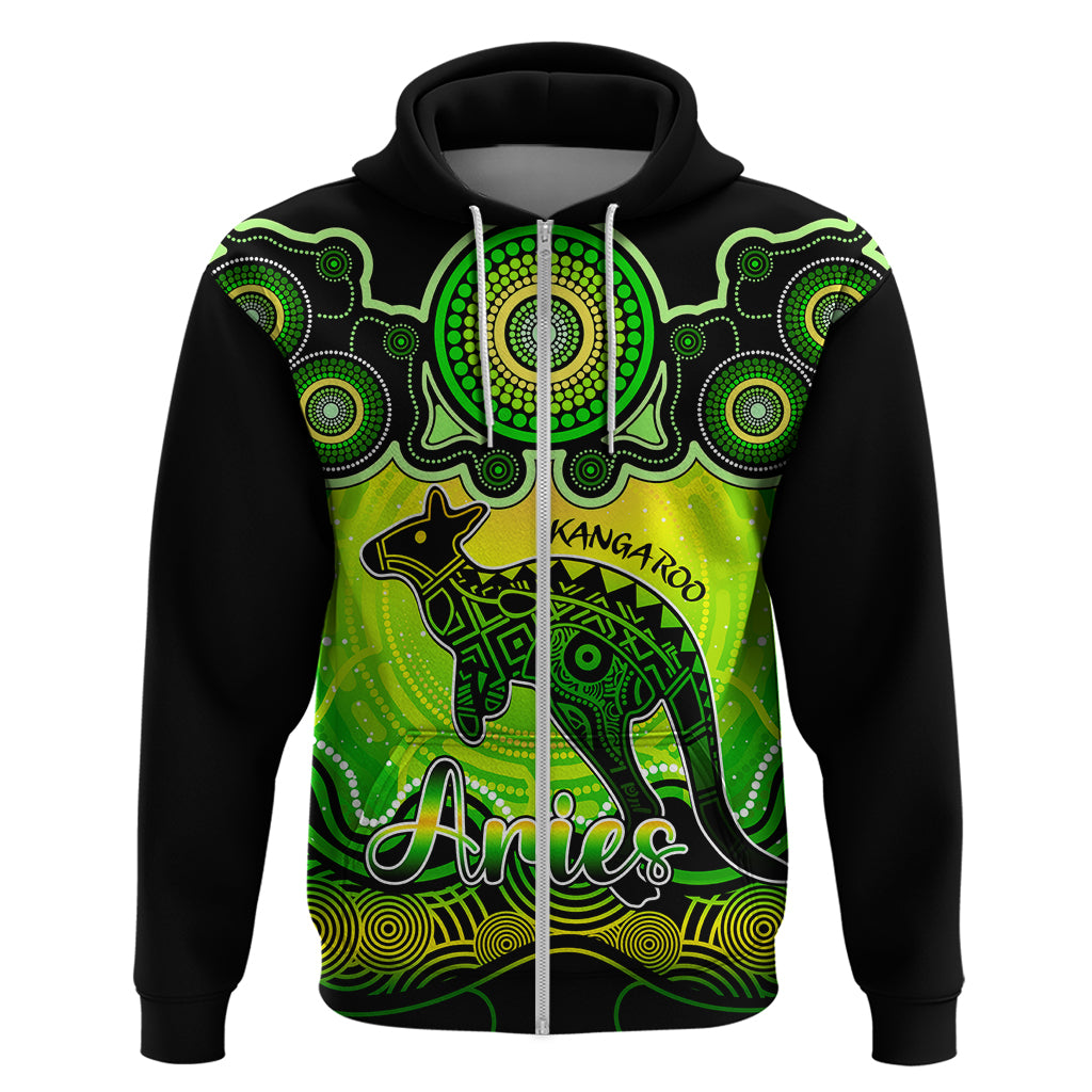 Personalised Australia Aries Kangaroo Zodiac Hoodie Auz Astrology Aboriginal - Green LT9 - Vibe Hoodie Shop