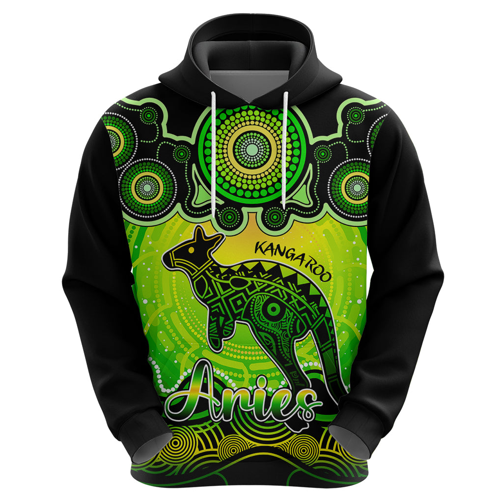 Personalised Australia Aries Kangaroo Zodiac Hoodie Auz Astrology Aboriginal - Green LT9 - Vibe Hoodie Shop
