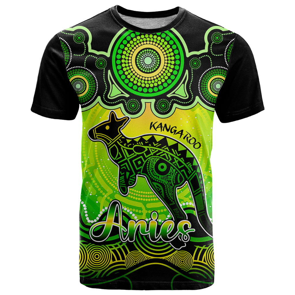 Personalised Australia Aries Kangaroo Zodiac T Shirt Auz Astrology Aboriginal - Green LT9 - Vibe Hoodie Shop