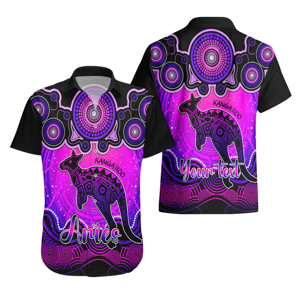 Personalised Australia Aries Kangaroo Zodiac Hawaiian Shirt Auz Astrology Aboriginal - Magenta - Vibe Hoodie Shop