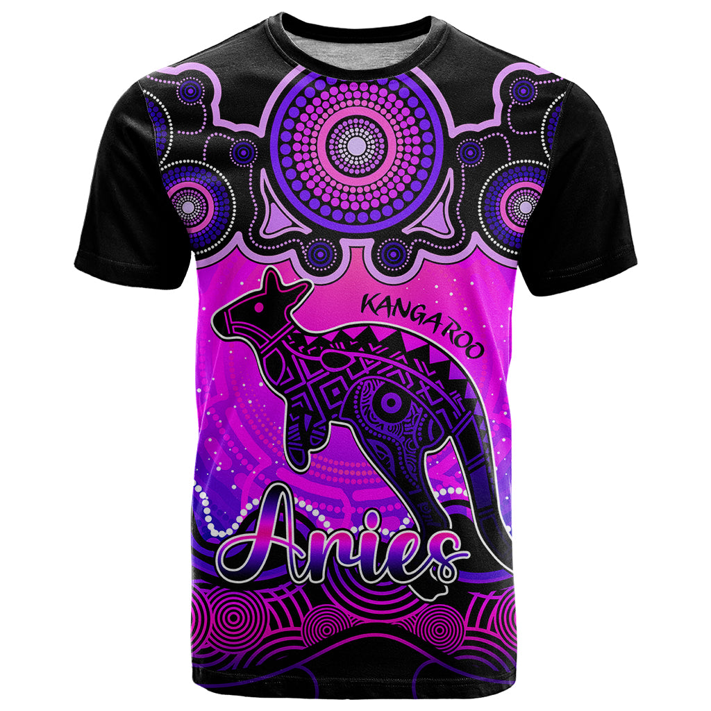 Personalised Australia Aries Kangaroo Zodiac T Shirt Auz Astrology Aboriginal - Magenta LT9 - Vibe Hoodie Shop