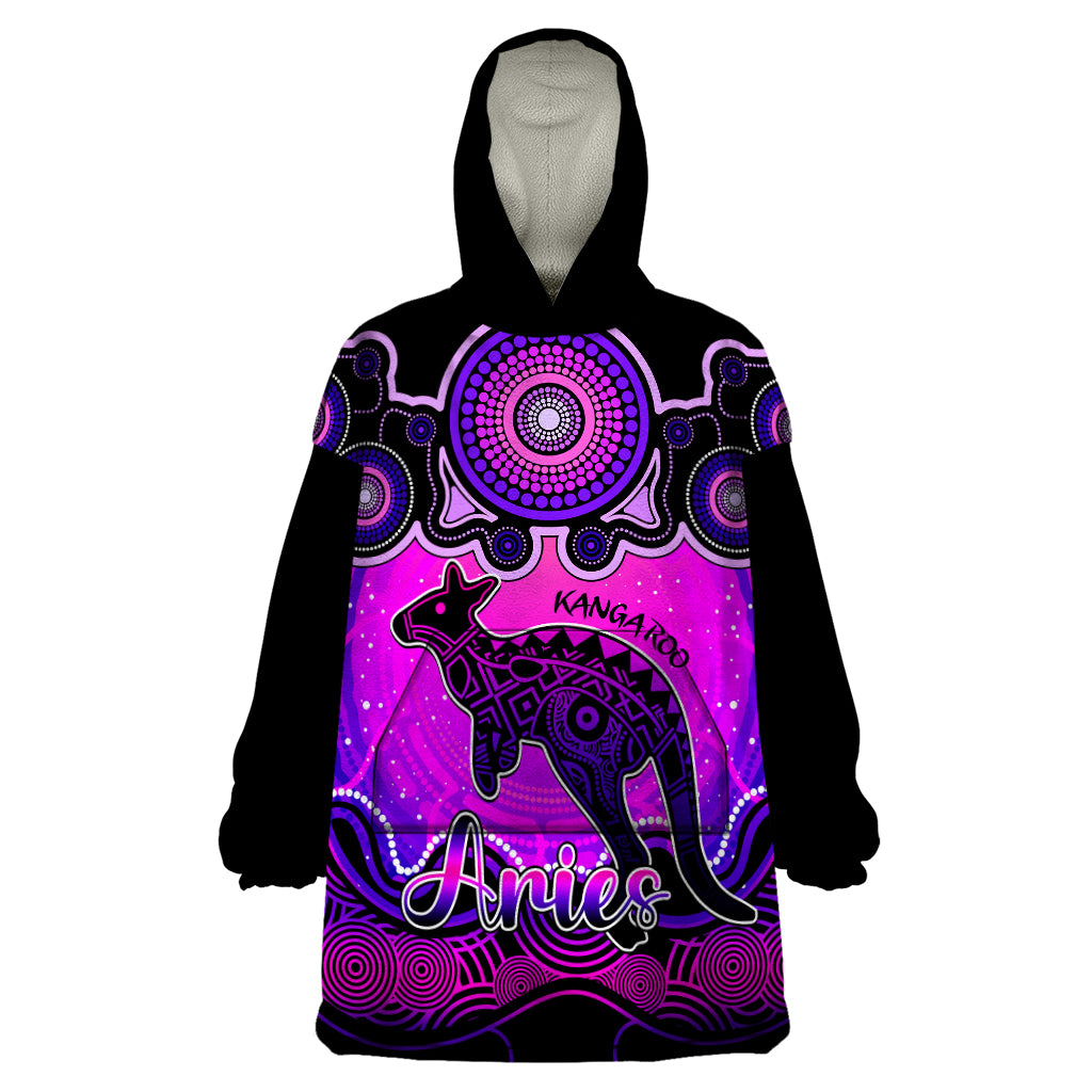 Personalised Australia Aries Kangaroo Zodiac Wearable Blanket Hoodie Auz Astrology Aboriginal - Magenta - Vibe Hoodie Shop