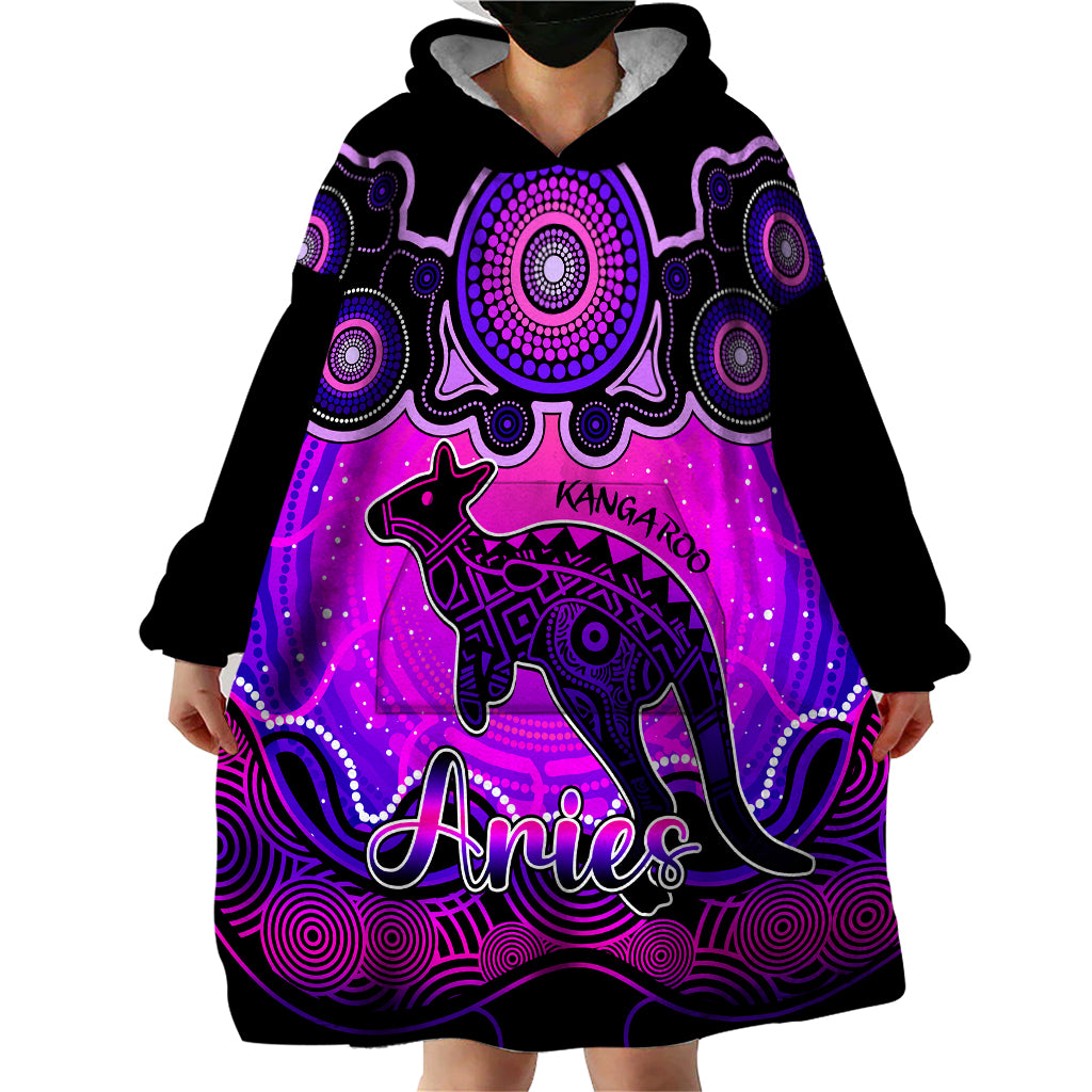 Personalised Australia Aries Kangaroo Zodiac Wearable Blanket Hoodie Auz Astrology Aboriginal - Magenta - Vibe Hoodie Shop