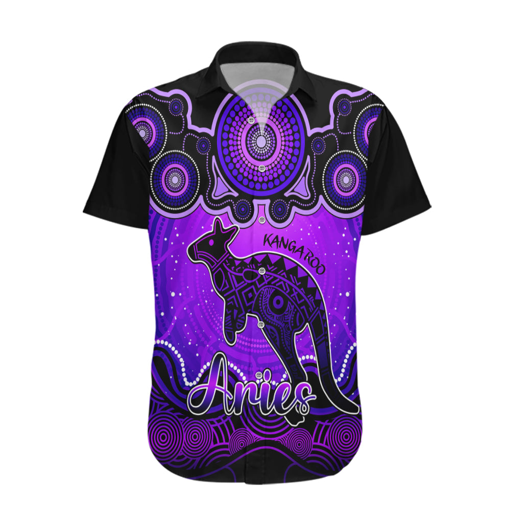 Personalised Australia Aries Kangaroo Zodiac Hawaiian Shirt Auz Astrology Aboriginal - Purple - Vibe Hoodie Shop