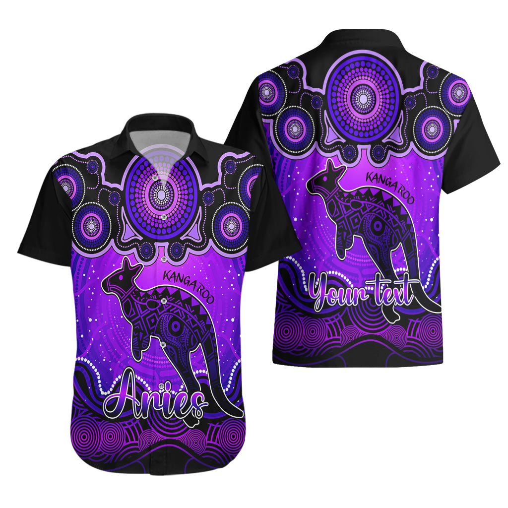 Personalised Australia Aries Kangaroo Zodiac Hawaiian Shirt Auz Astrology Aboriginal - Purple - Vibe Hoodie Shop